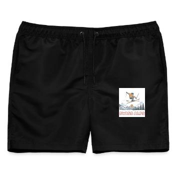 Schweizer Alpen Sprung-Skier - Männer Badeshorts - Schwarz - Vorne - AI Model Male 178 light (178cm)