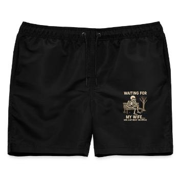 Warten Auf Meine Frau Halloween Spaß - Männer Badeshorts - Schwarz - Vorne - AI Model Male 178 light (178cm)