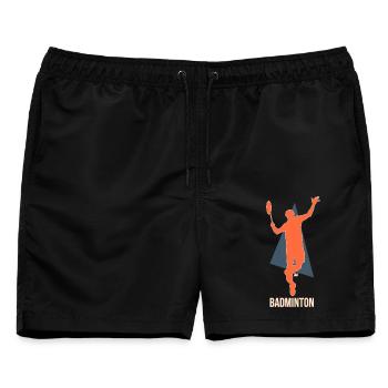 Badmintonspieler beim Smash - Retro Stil - Männer Badeshorts - Schwarz - Vorne - AI Model Male 178 light (178cm)