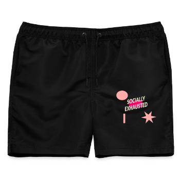 sozial erschöpft - Männer Badeshorts - Schwarz - Vorne - AI Model Male 178 light (178cm)