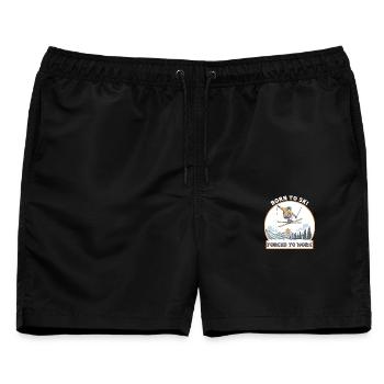 Geboren zum Skifahren, Arbeiten gezwungen - Männer Badeshorts - Schwarz - Vorne - AI Model Male 178 light (178cm)