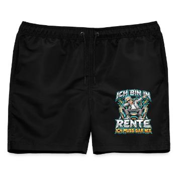 Rentner im Sessel – Ich muss gar nix - Männer Badeshorts - Schwarz - Vorne - AI Model Male 178 light (178cm)