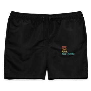 Bereite Kochplatte hinter dem Ruf vor - Männer Badeshorts - Schwarz - Vorne - AI Model Male 178 light (178cm)