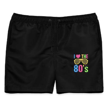 80er Jahre Party Kostüm Retro 80s Mottoparty - Männer Badeshorts - Schwarz - Vorne - AI Model Male 178 light (178cm)