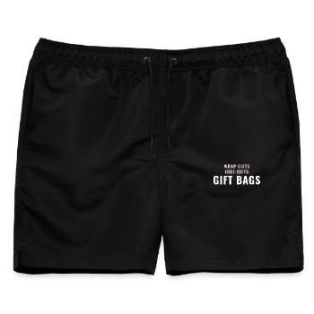 Geschenke einpacken, Geschenke verstecken, Geschenktüten - Männer Badeshorts - Schwarz - Vorne - AI Model Male 178 light (178cm)