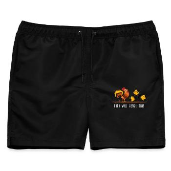 Papa Will Hendl This – Lustiger Hühnerspruch - Männer Badeshorts - Schwarz - Vorne - AI Model Male 178 light (178cm)
