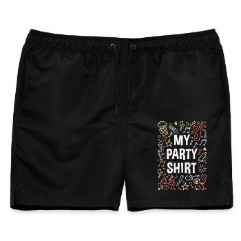 My Party Shirt (Feier / Feiern / Partyspaß / 4C) - Männer Badeshorts - Schwarz - Vorne - AI Model Male 178 light (178cm)
