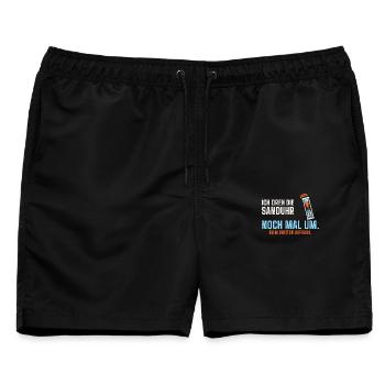 Ich dreh die Sanduhr noch mal um. Sauna lustig - Männer Badeshorts - Schwarz - Vorne - AI Model Male 178 light (178cm)