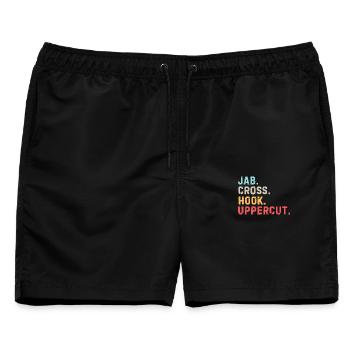 Lustiger Boxliebhaber Jab Cross Hook Uppercut - Männer Badeshorts - Schwarz - Vorne - AI Model Male 178 light (178cm)