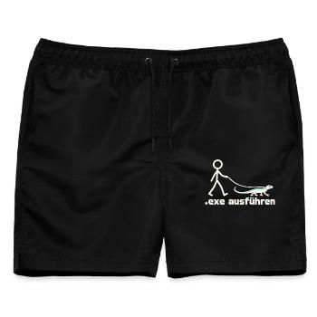 exe ausführen – Eidechse am Strichmännchen - Männer Badeshorts - Schwarz - Vorne - AI Model Male 178 light (178cm)