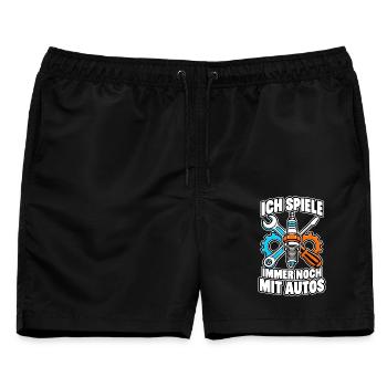 Ich spiele immer noch mit Autos – Schrauber - Männer Badeshorts - Schwarz - Vorne - AI Model Male 178 light (178cm)