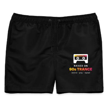 Raised On 90s Trance - Retro Tape - Männer Badeshorts - Schwarz - Vorne - AI Model Male 178 light (178cm)