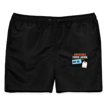 Aufgießen. Ziehen lassen. Auf Eis. Sauna lustig - Männer Badeshorts - Schwarz - Vorne - AI Model Male 178 light (178cm)