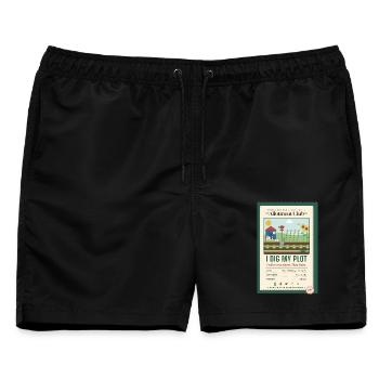 Ich freue mich über das Gärtnergeschenk meines Parzellen-Allotment Clubs. - Männer Badeshorts - Schwarz - Vorne - AI Model Male 178 light (178cm)