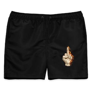 Flammender Origami-Mittelfinger – Humor - Männer Badeshorts - Schwarz - Vorne - AI Model Male 178 light (178cm)