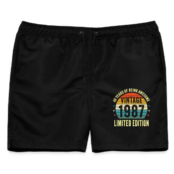 Vintage 1987 40. Geburtstag Limited Edition - Männer Badeshorts - Schwarz - Vorne - AI Model Male 178 light (178cm)