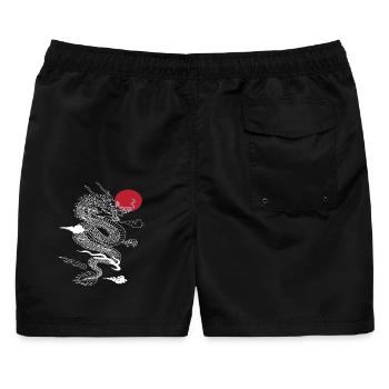 Japanischer Drachengeist - Männer Badeshorts - Schwarz - Hinten - AI Model Male 178 light (178cm)