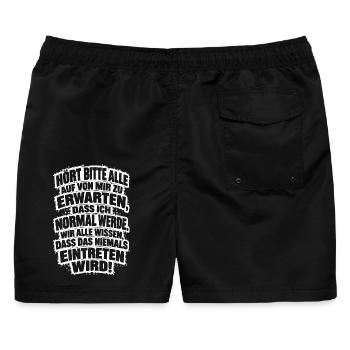 Lustiger Spruch Hört bitte alle auf, von mir zu... - Männer Badeshorts - Schwarz - Hinten - AI Model Male 178 light (178cm)