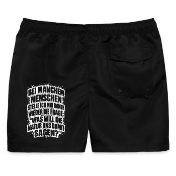 Lustiger Spruch Bei manchem Menschen stelle ich... - Männer Badeshorts - Schwarz - Hinten - AI Model Male 178 light (178cm)