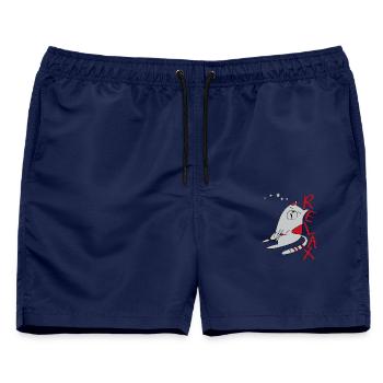 Katze beim Relaxen - Männer Badeshorts - Navy - Vorne - AI Model Male 178 light (178cm)