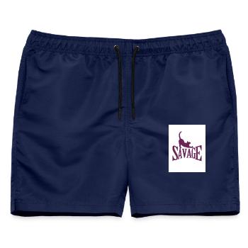 Wilde Katze auf fetter Schrift - Männer Badeshorts - Navy - Vorne - AI Model Male 178 light (178cm)