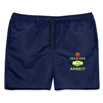 Held der Arbeit DDR Ostalgie Retro - Männer Badeshorts - Navy - Vorne - AI Model Male 178 light (178cm)