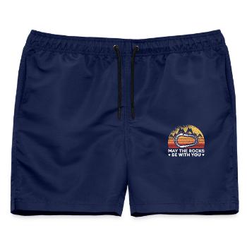 Mögen die Felsen mit dir sein Felskletterer Boulde - Männer Badeshorts - Navy - Vorne - AI Model Male 178 light (178cm)