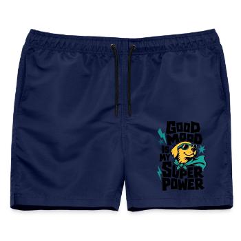 Hund als Superheld – Good Mood Is My Super Power - Männer Badeshorts - Navy - Vorne - AI Model Male 178 light (178cm)