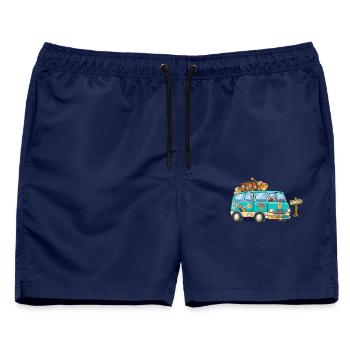 70er Camper Wohnmobil - Männer Badeshorts - Navy - Vorne - AI Model Male 178 light (178cm)