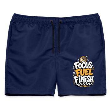 Focus Fuel Finish – Zielscheibe und Zielflagge - Männer Badeshorts - Navy - Vorne - AI Model Male 178 light (178cm)