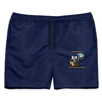 Archimedes – Gebt mir einen Stapler - Männer Badeshorts - Navy - Vorne - AI Model Male 178 light (178cm)