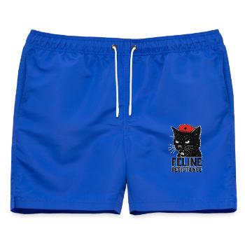 Feline Resistance – Black Cat mit Beret & Flagge - Männer Badeshorts - Royalblau - Vorne - AI Model Male 178 light (178cm)