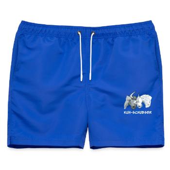 Kuh-Schubser (Working Equitation) - Männer Badeshorts - Royalblau - Vorne - AI Model Male 178 light (178cm)