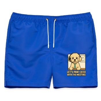 Let’s Paw-ceed – Maltipoo Meeting Design - Männer Badeshorts - Royalblau - Vorne - AI Model Male 178 light (178cm)