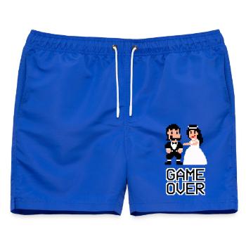 Game Over - Paar - Hochzeit - Pixel - Gamer - Männer Badeshorts - Royalblau - Vorne - AI Model Male 178 light (178cm)