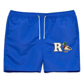 R Ente Lustiges Rentenmotiv - Männer Badeshorts - Royalblau - Vorne - AI Model Male 178 light (178cm)