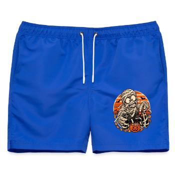 Halloween-Mumien-Gamer vor Retro-Sonne - Männer Badeshorts - Royalblau - Vorne - AI Model Male 178 light (178cm)