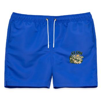Slow Mornings Club – Vintage Coffee & Lifestyle - Männer Badeshorts - Royalblau - Vorne - AI Model Male 178 light (178cm)