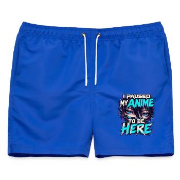 Anime Manga Augen – I Paused My Anime to Be Here - Männer Badeshorts - Royalblau - Vorne - AI Model Male 178 light (178cm)