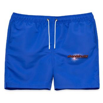 Skandalhudel Neon-Logo Retro - Männer Badeshorts - Royalblau - Vorne - AI Model Male 178 light (178cm)