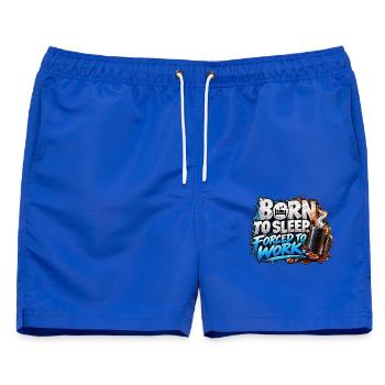 Born to Sleep Forced to Work – Coffee Humor - Männer Badeshorts - Royalblau - Vorne - AI Model Male 178 light (178cm)