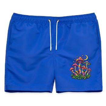 Bunte Pilze mit Mond und Sternen – Retro Design - Männer Badeshorts - Royalblau - Vorne - AI Model Male 178 light (178cm)