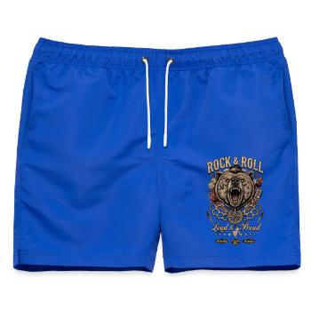 Rock & Roll Bär – Laut & Stolz - Männer Badeshorts - Royalblau - Vorne - AI Model Male 178 light (178cm)