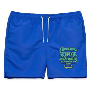 4_God is our refuge - Männer Badeshorts - Royalblau - Vorne - AI Model Male 178 light (178cm)