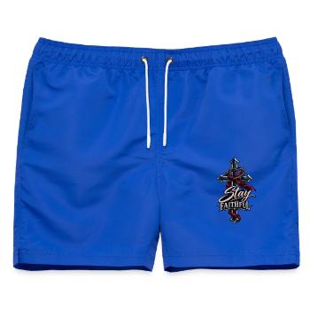 Treuenkreuz: Glaube und Bänder - Männer Badeshorts - Royalblau - Vorne - AI Model Male 178 light (178cm)