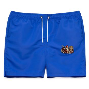 Krampus, Nikolaus und Percht - Männer Badeshorts - Royalblau - Vorne - AI Model Male 178 light (178cm)