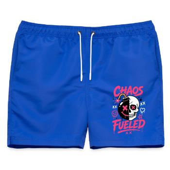 Totenkopf mit Comicbombe – Chaos Fueled - Männer Badeshorts - Royalblau - Vorne - AI Model Male 178 light (178cm)
