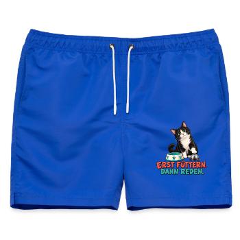 Katze – Erst füttern, dann reden - Männer Badeshorts - Royalblau - Vorne - AI Model Male 178 light (178cm)