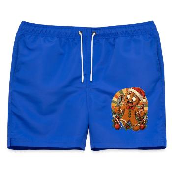 Christmas Lebkuchenmann Grillender Papa - Männer Badeshorts - Royalblau - Vorne - AI Model Male 178 light (178cm)