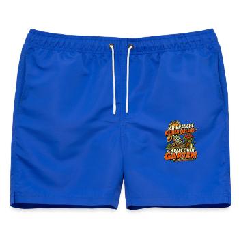 Gartenurlaub – Ich habe einen Garten - Männer Badeshorts - Royalblau - Vorne - AI Model Male 178 light (178cm)